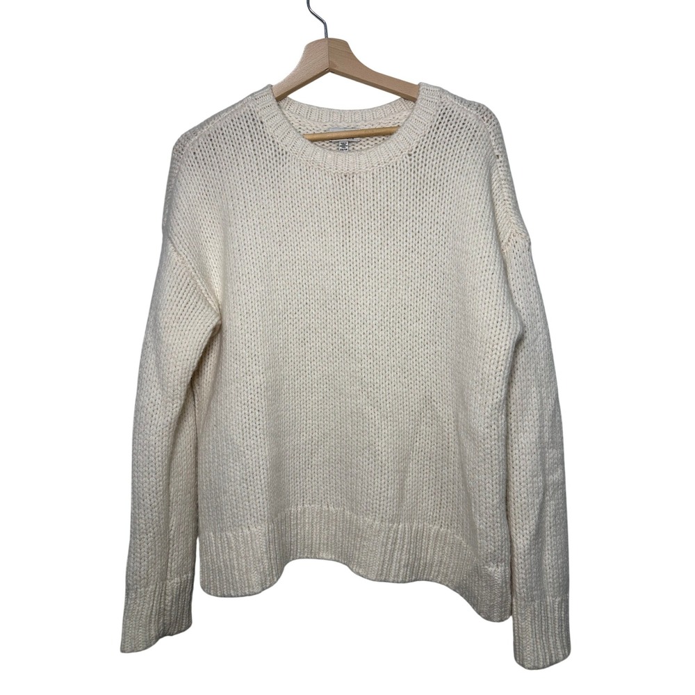 Club Monaco Womens 100% Cashmere Shaker Stitch Crewneck Sweater Cream White XS